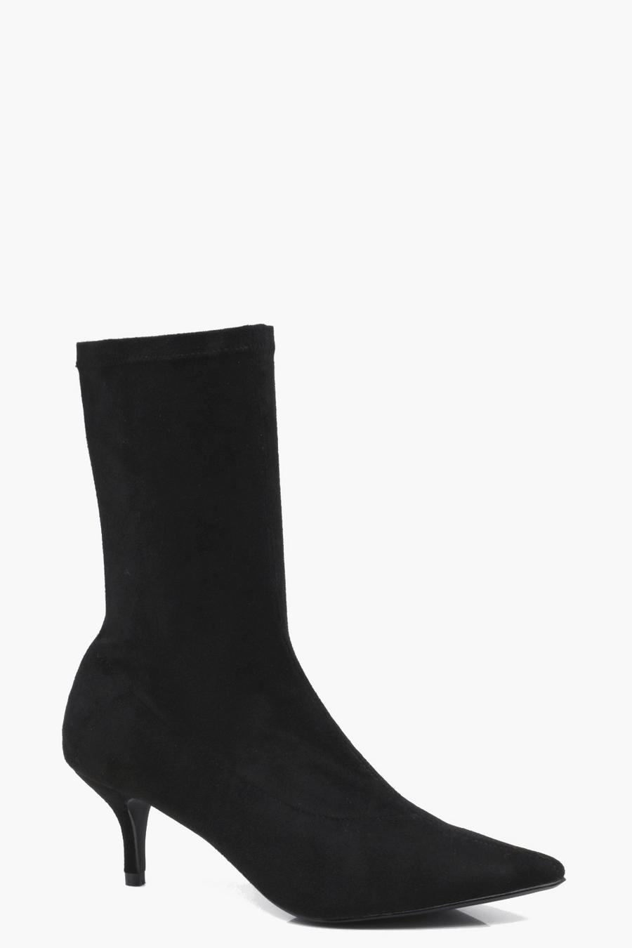 Black Kitten Heel Sock Boots image number 1