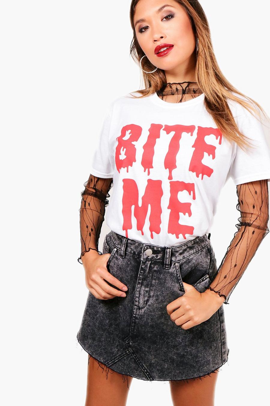 Ella Halloween-T-Shirt mit „Bite Me“-Slogan, Weiß image number 1