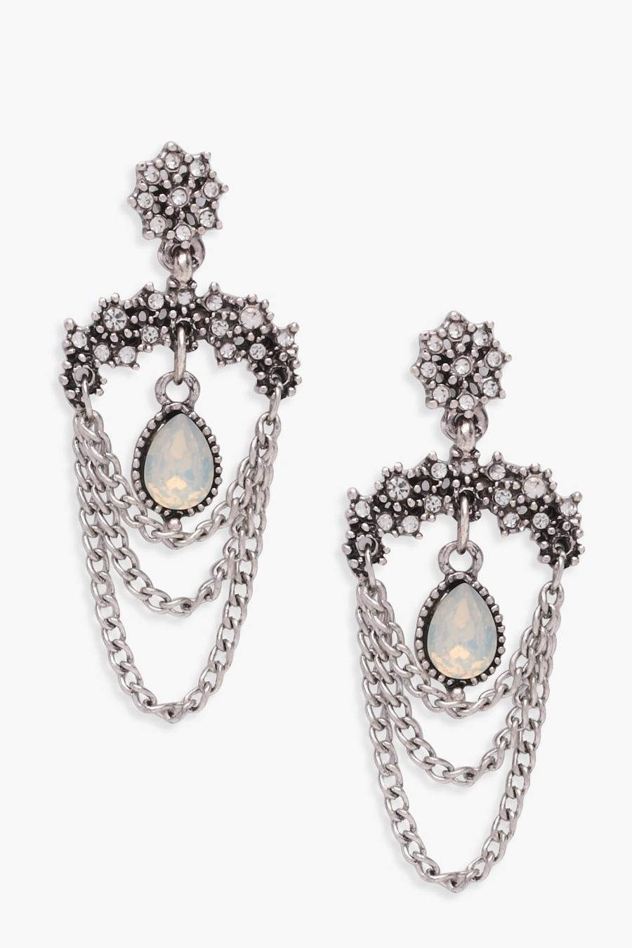 Silver Maisie Chain And Gem Statement Earrings image number 1