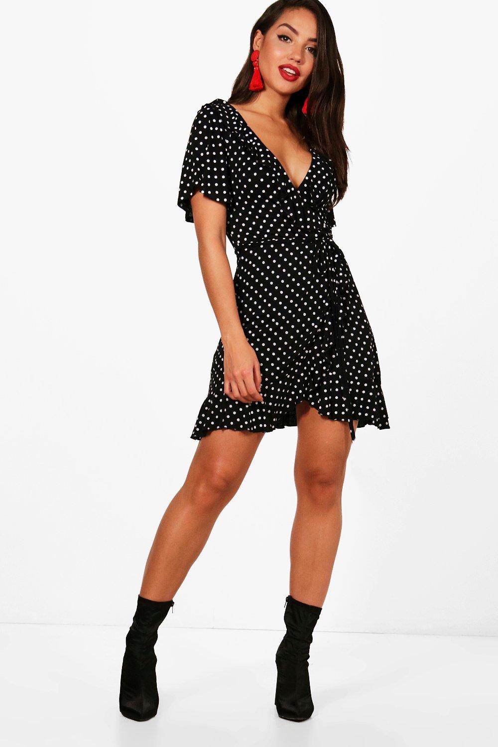 boohoo green polka dot dress