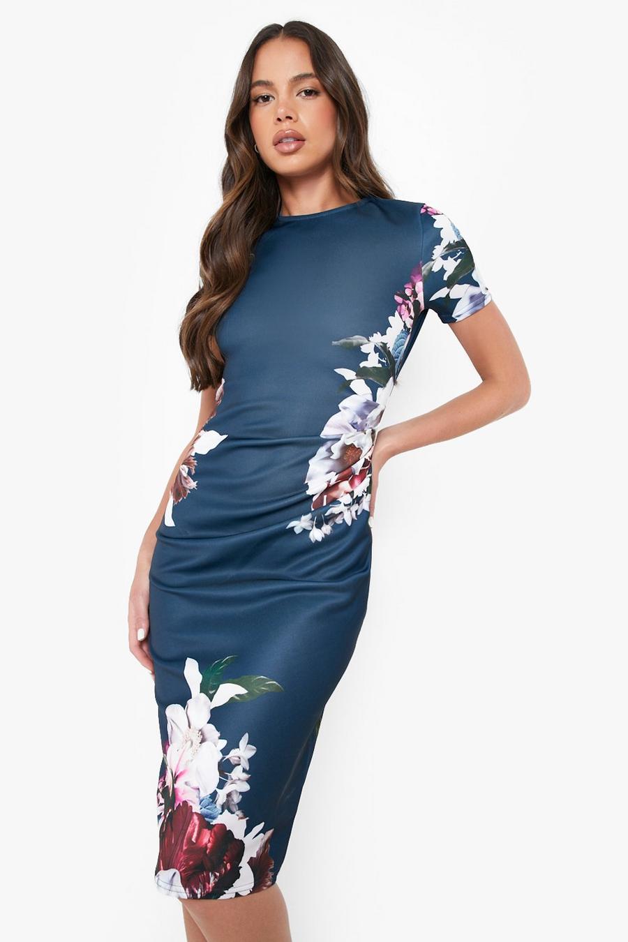 Women's Floral Pleat Detail Midi Dress | Boohoo UK