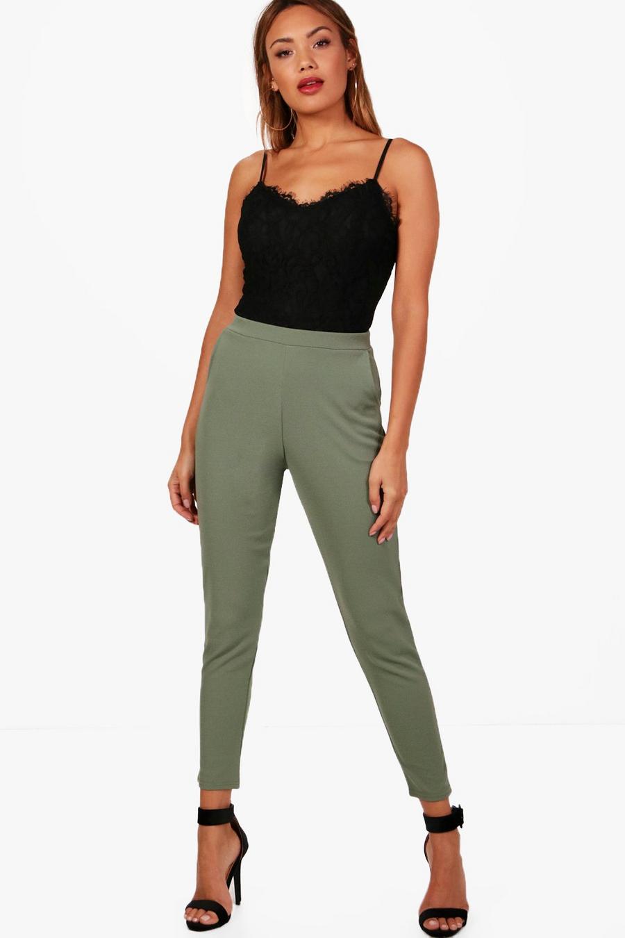 Ash green Basic Crepe Super Stretch Skinny Trousers image number 1