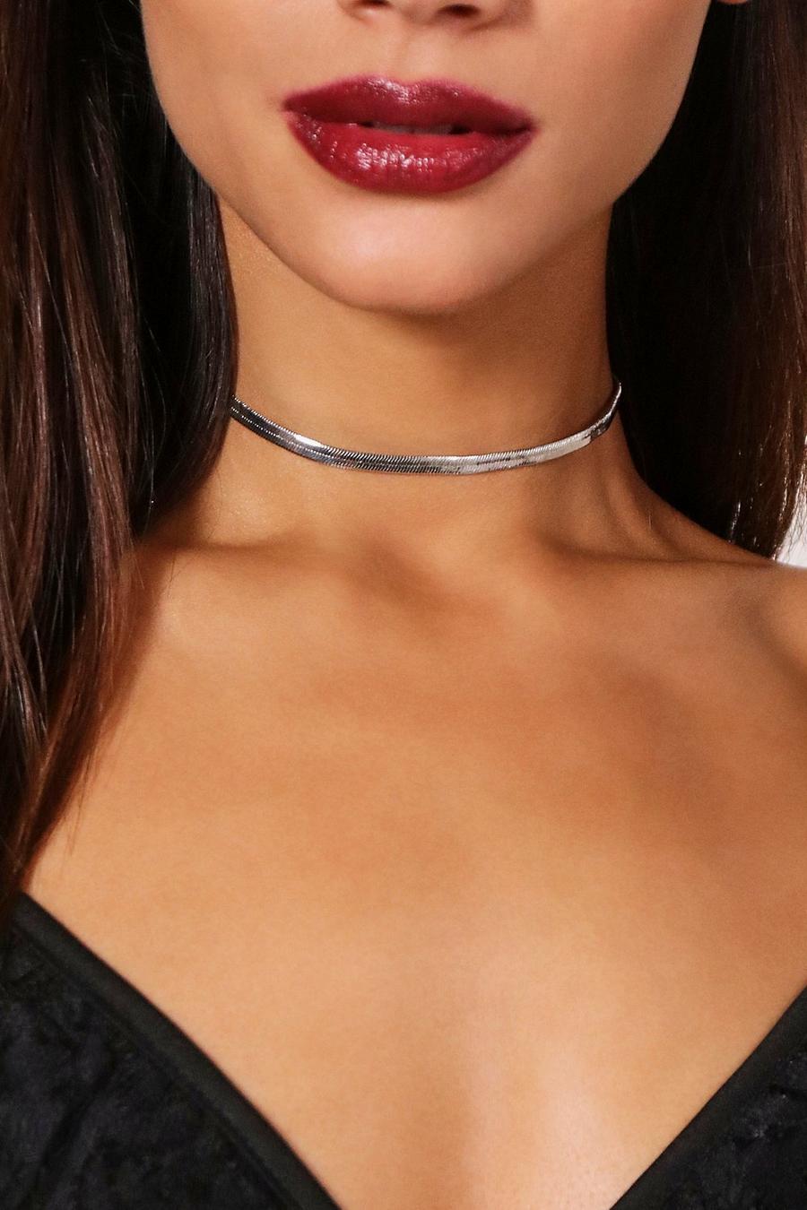Silver Slinky Metal Choker Necklace image number 1