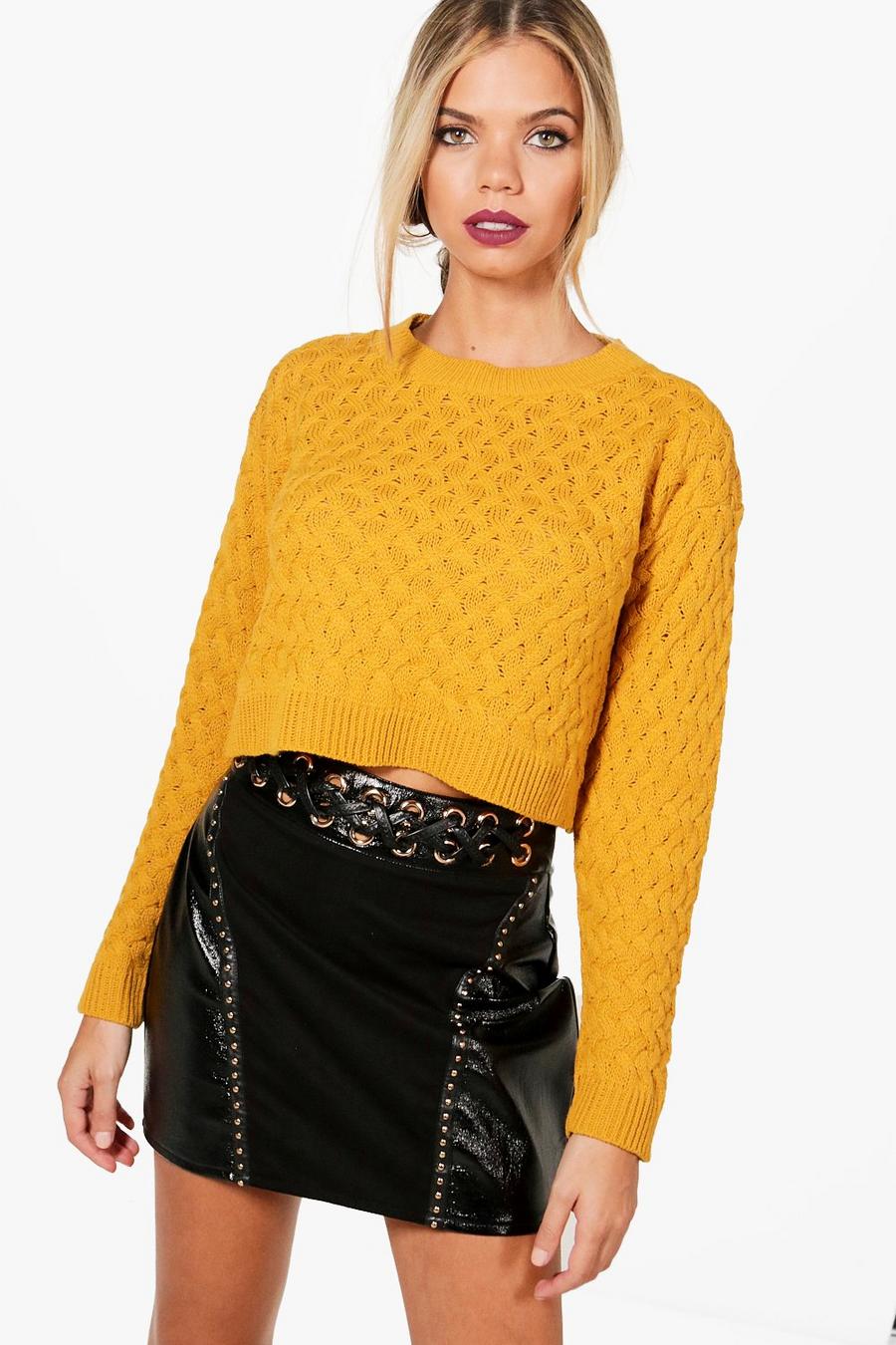 Mustard yellow Cable Crop Jumper image number 1