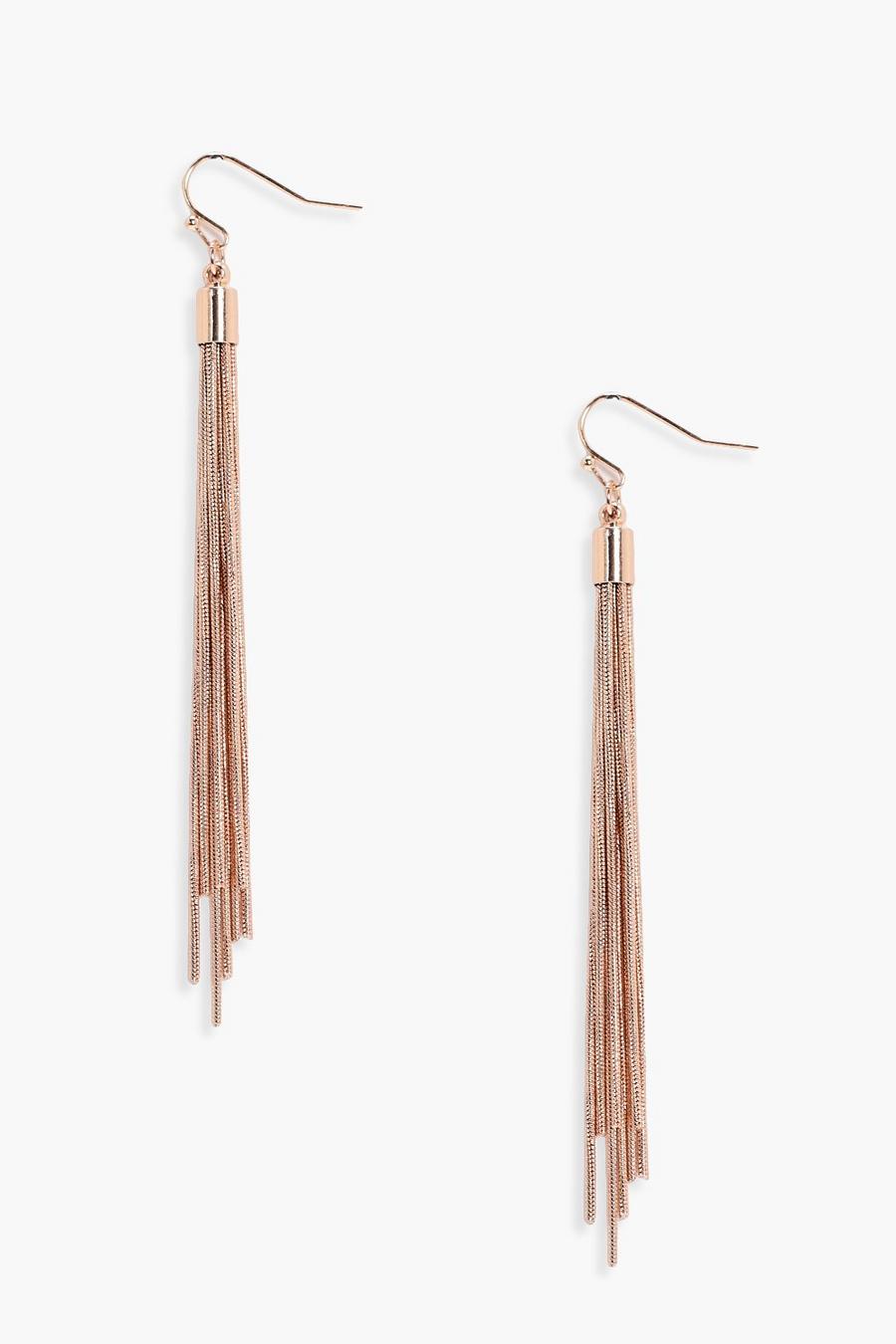 Gold metálicos Long Chain Tassel Earrings image number 1