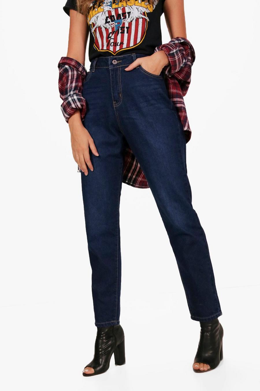 Hoher Taille in indigoblauer Mom-Jeans, Indigoblau image number 1