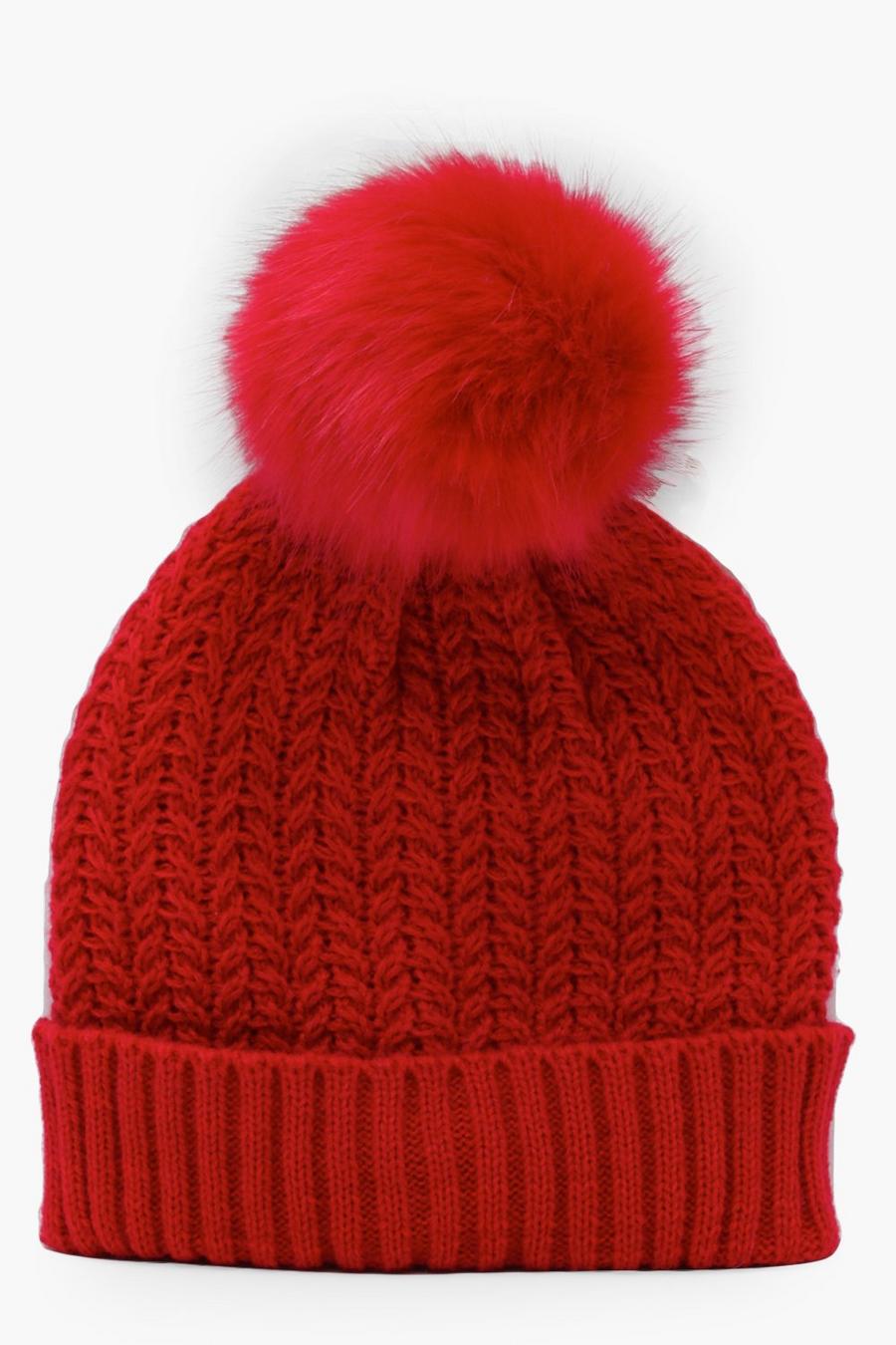 Red Cable Knit Beanie image number 1