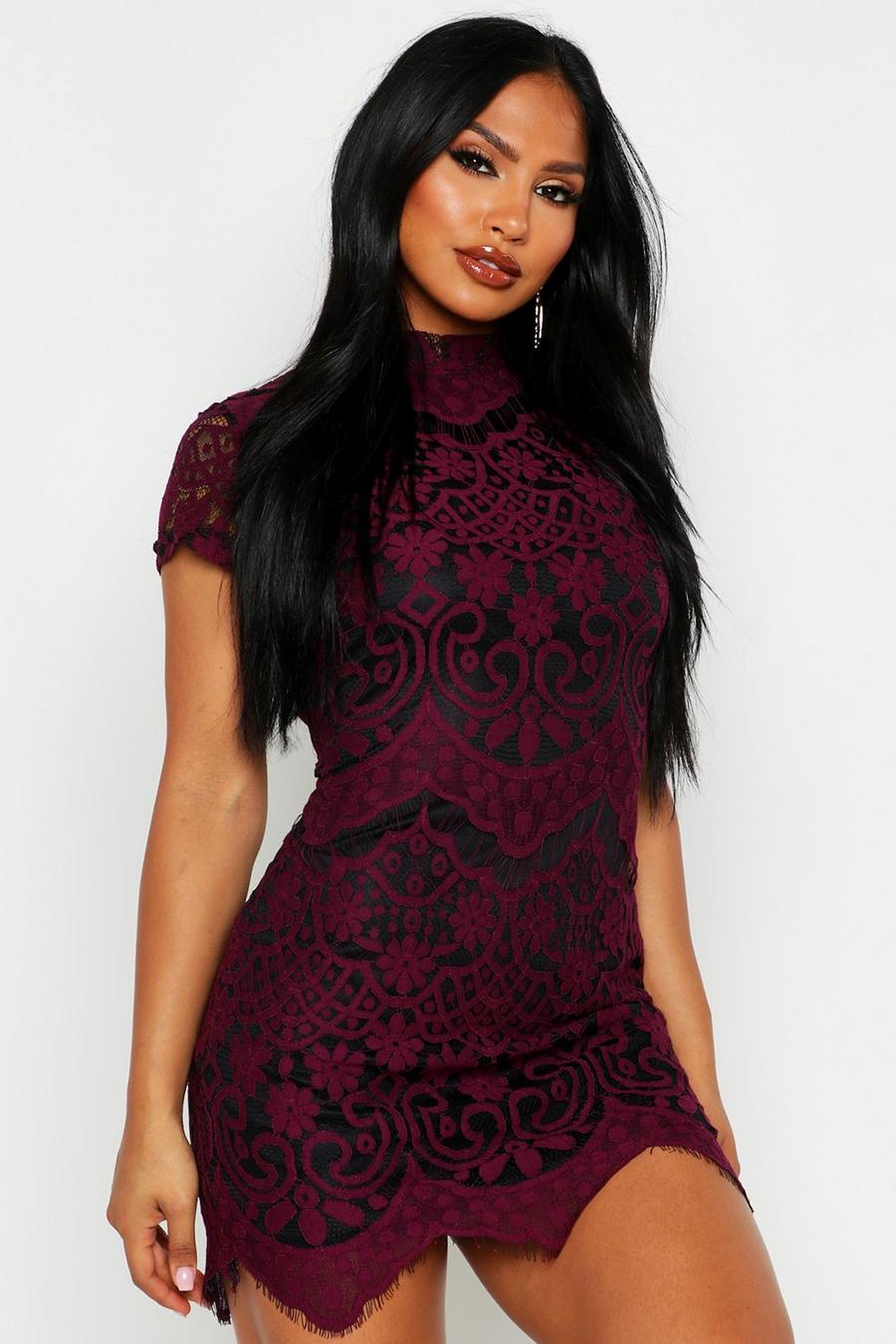 Berry red Boutique Kanten Bodycon Jurk  image number 1