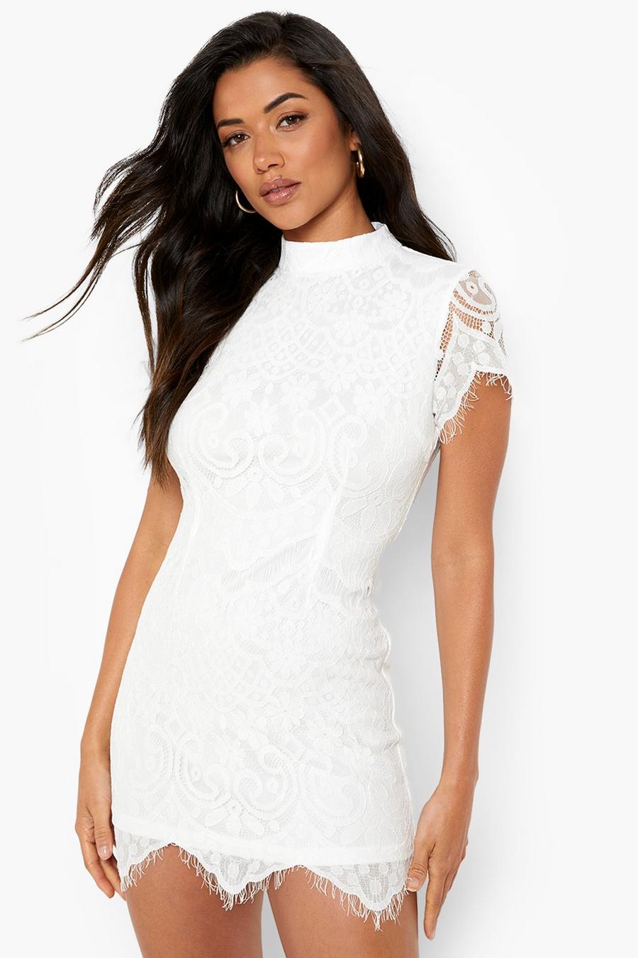 White Boutique Eyelash Lace Bodycon Dress image number 1