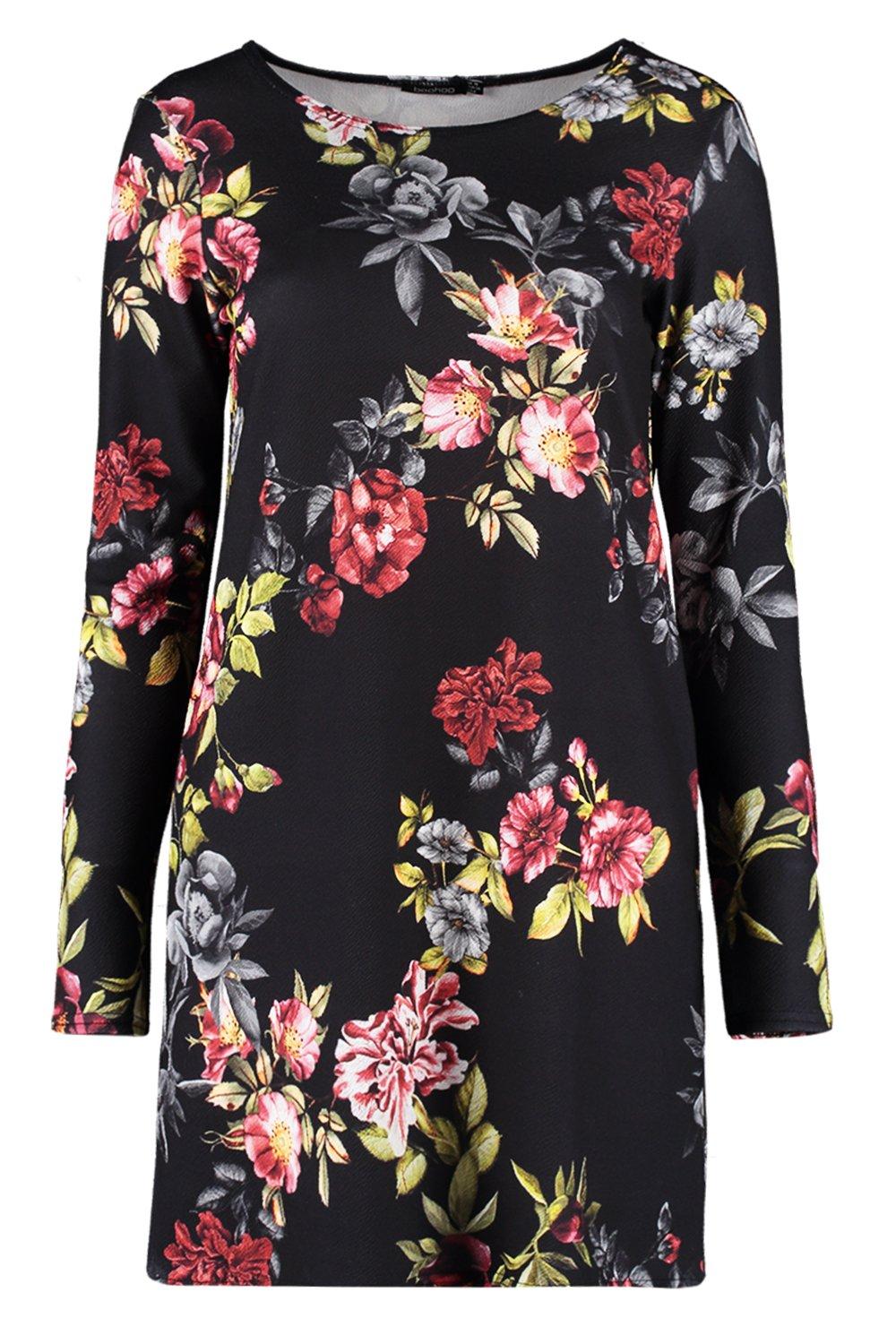 Floral long sleeve shift dress sale