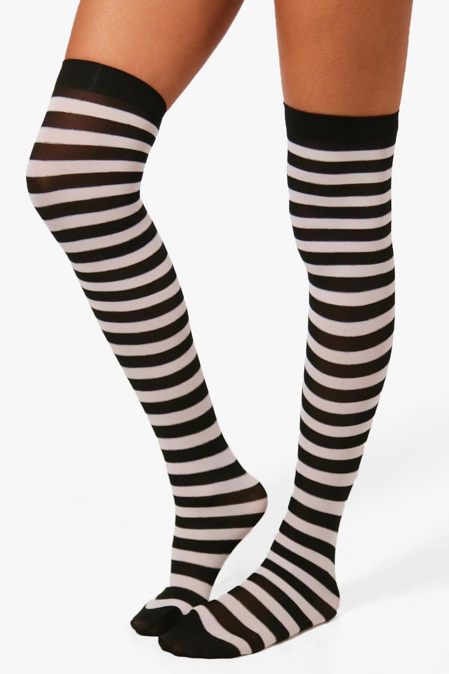 Black svart Emily Halloween Stripe Knee High Socks image number 1