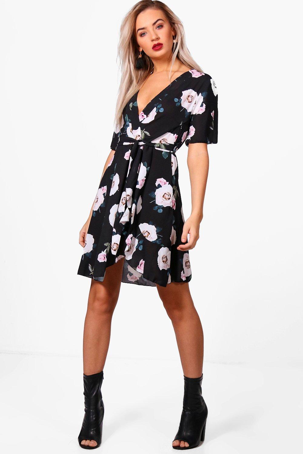 rose print tea dress