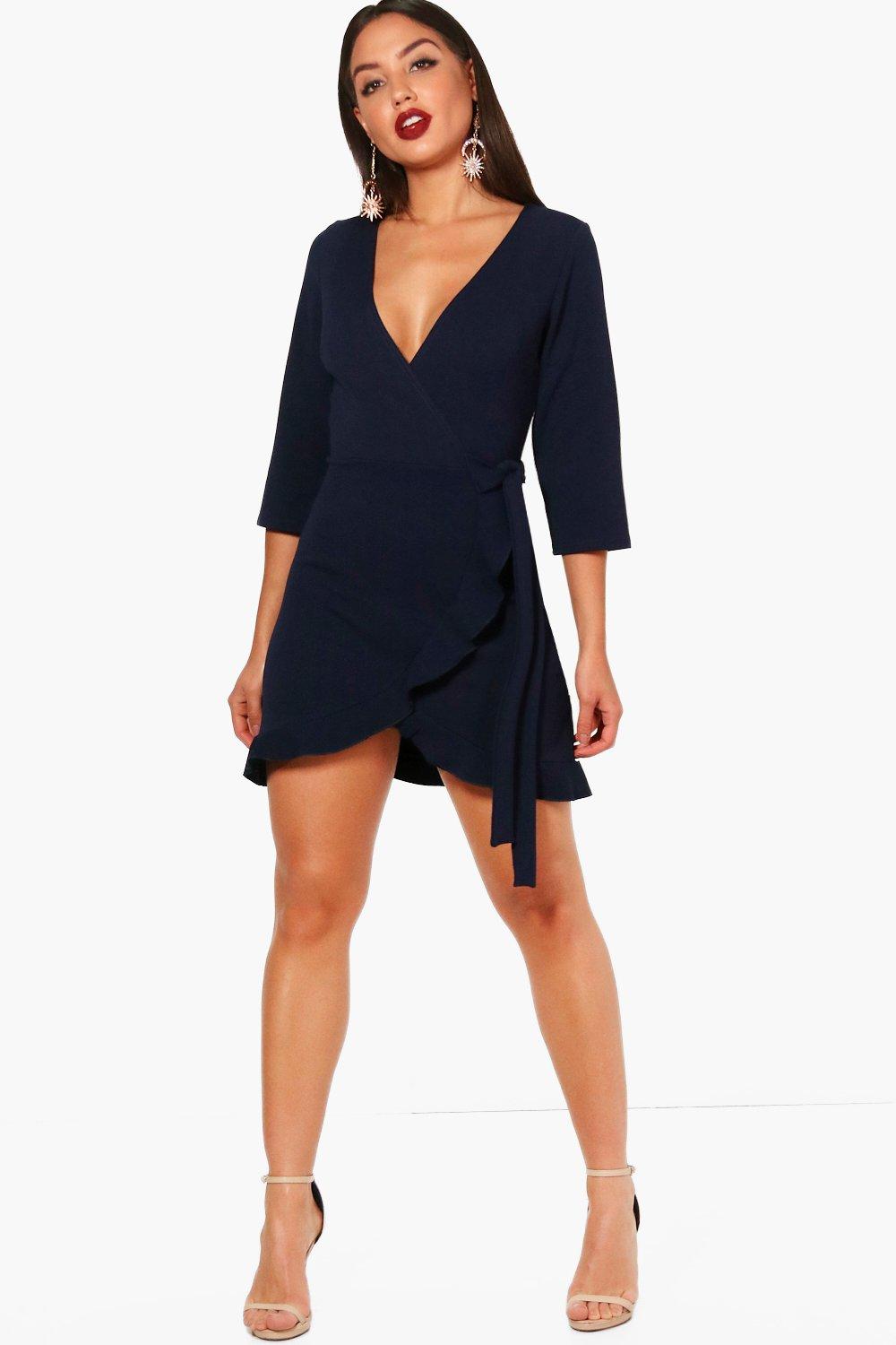 boohoo navy wrap dress