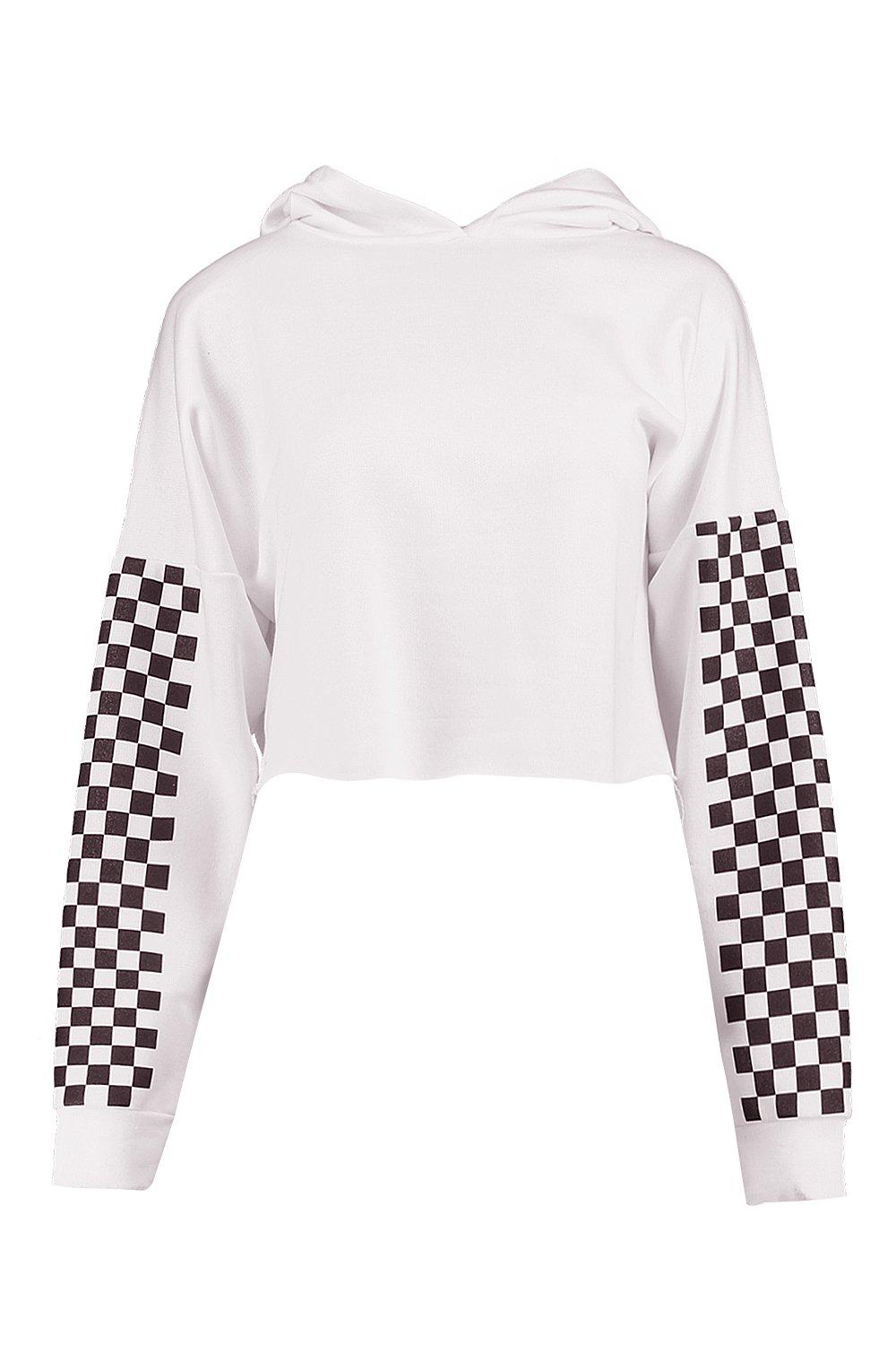 Checkerboard Print Crop Hoody