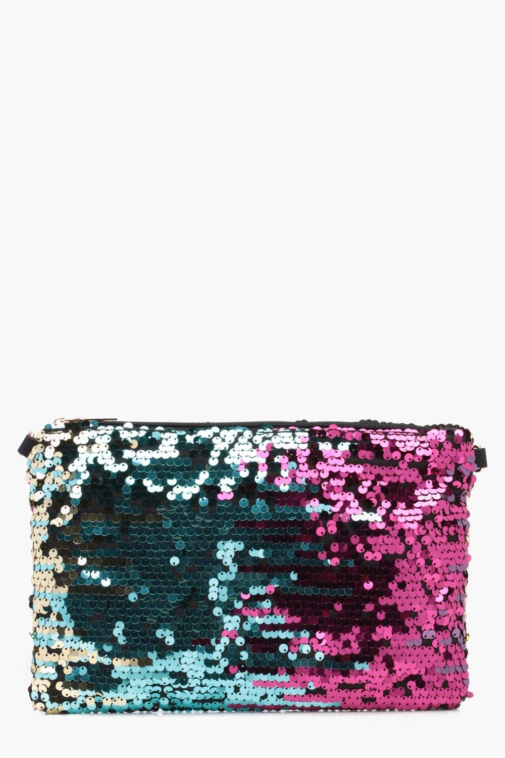 blue sequin clutch bag