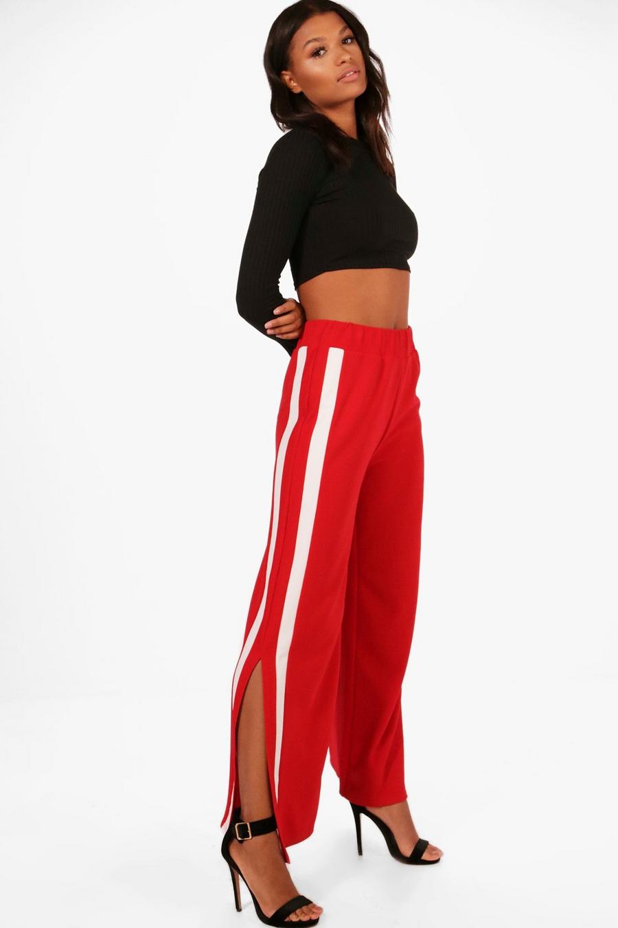 Red Contrast Panel Wide Leg Relaxed Pants image number 1