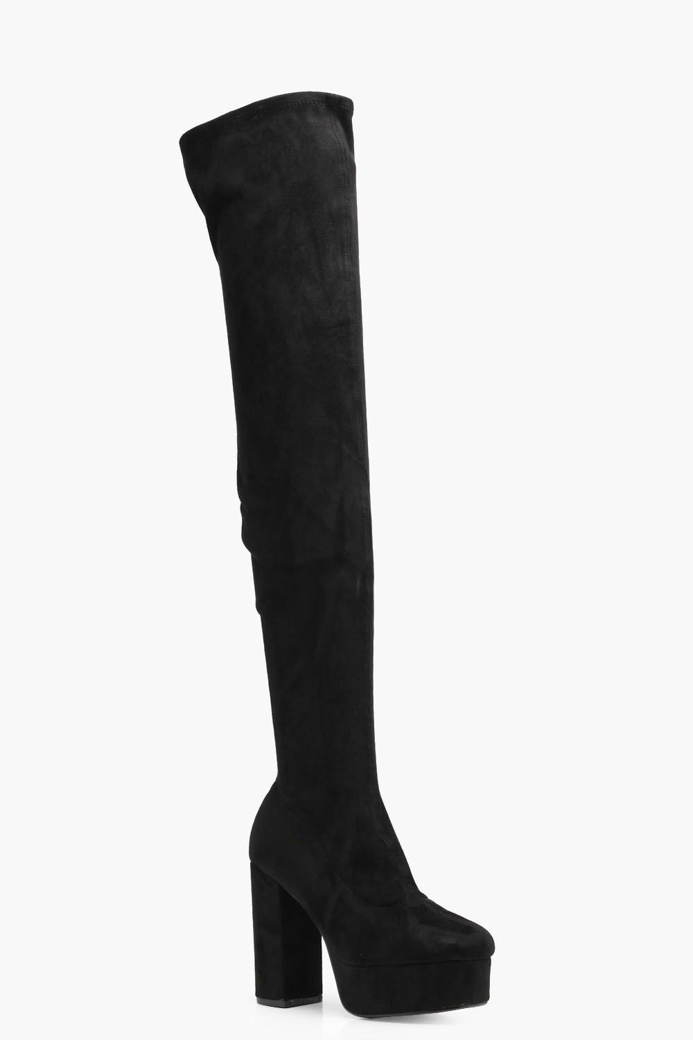 over the knee black boots block heel