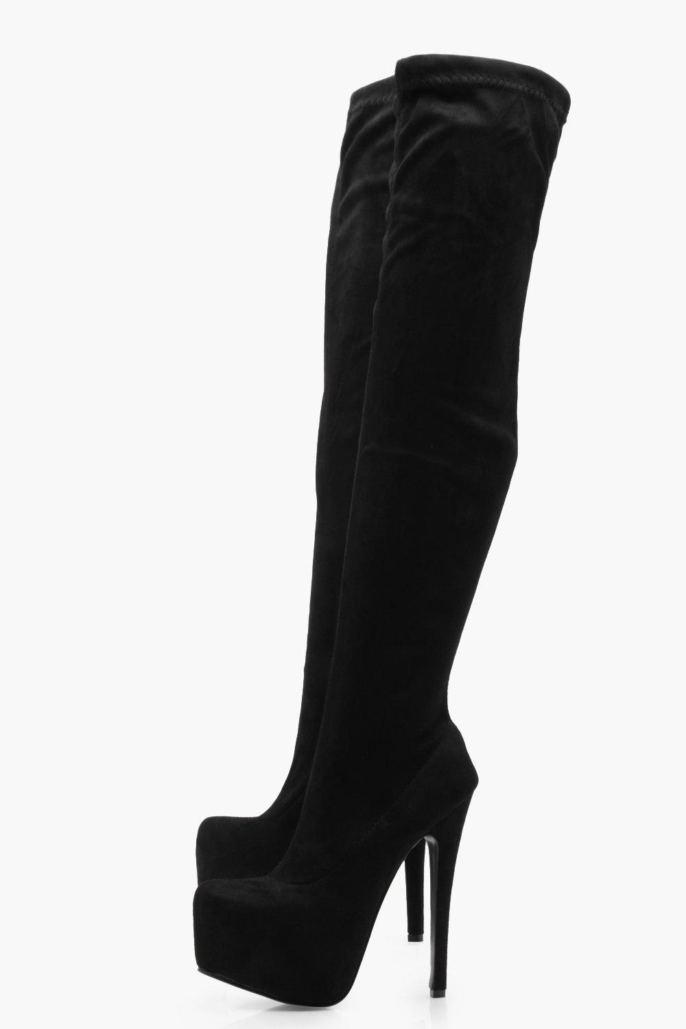 Alisha Concealed Platform Over The Knee Boots Boohoo Norway