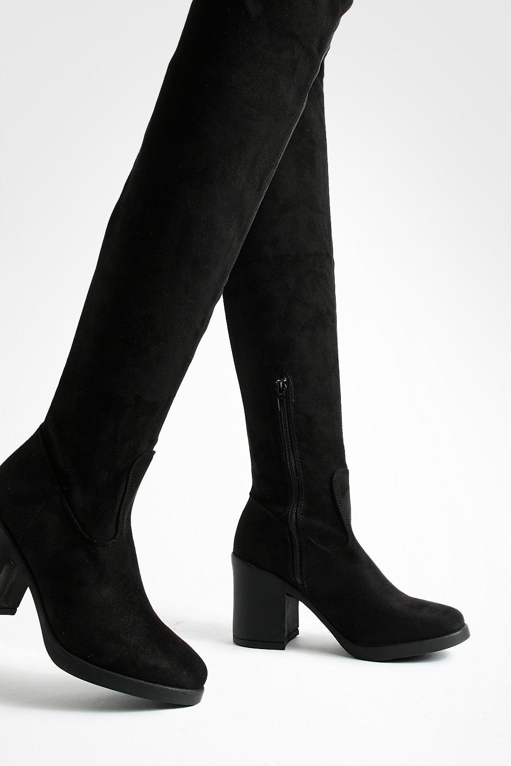 boohoo Chunky Knee High Boots - Black - Size 6