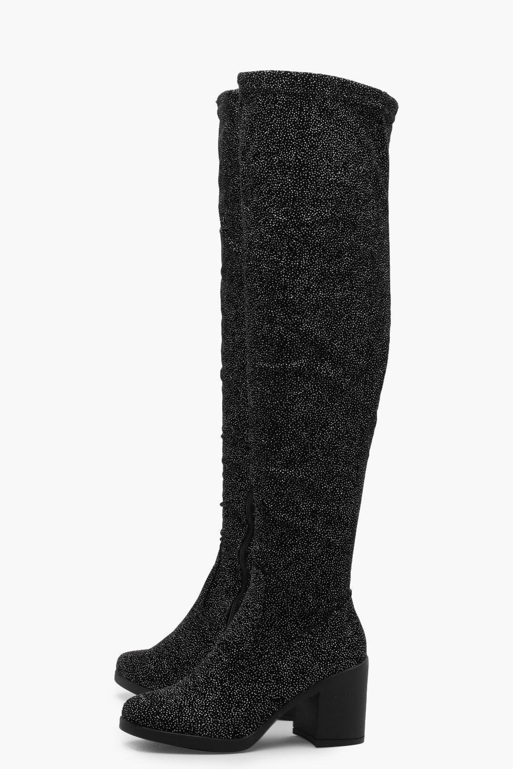 glitter high knee boots