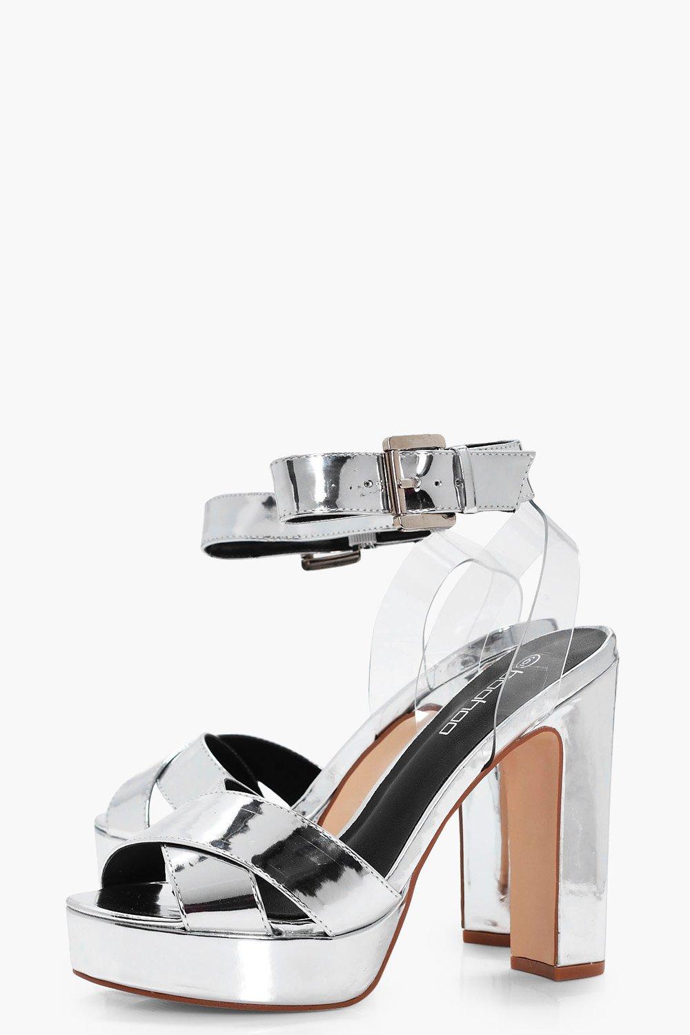 Cross Perspex Strap Platform Heels