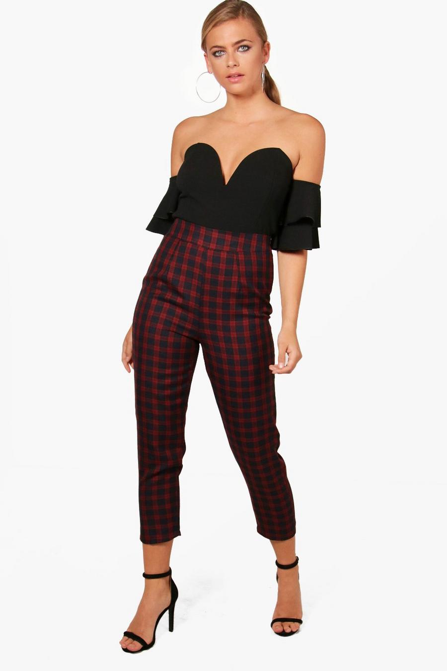 Jessica Woven Plaid Check Ankle Grazer Pants image number 1