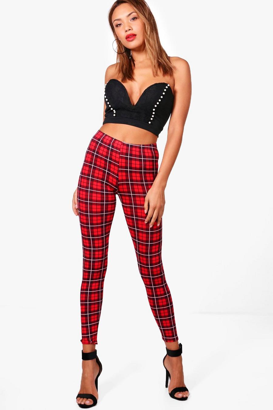 Holly Red Plaid Check Basic Jersey Leggings image number 1