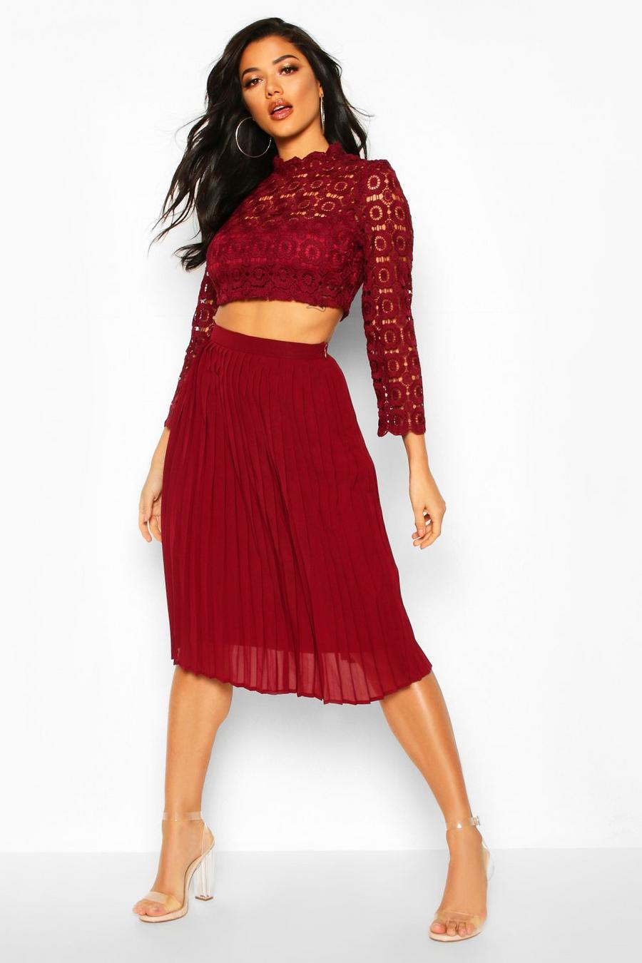 Berry Boutique  Lace Top and Midi Skirt Set image number 1