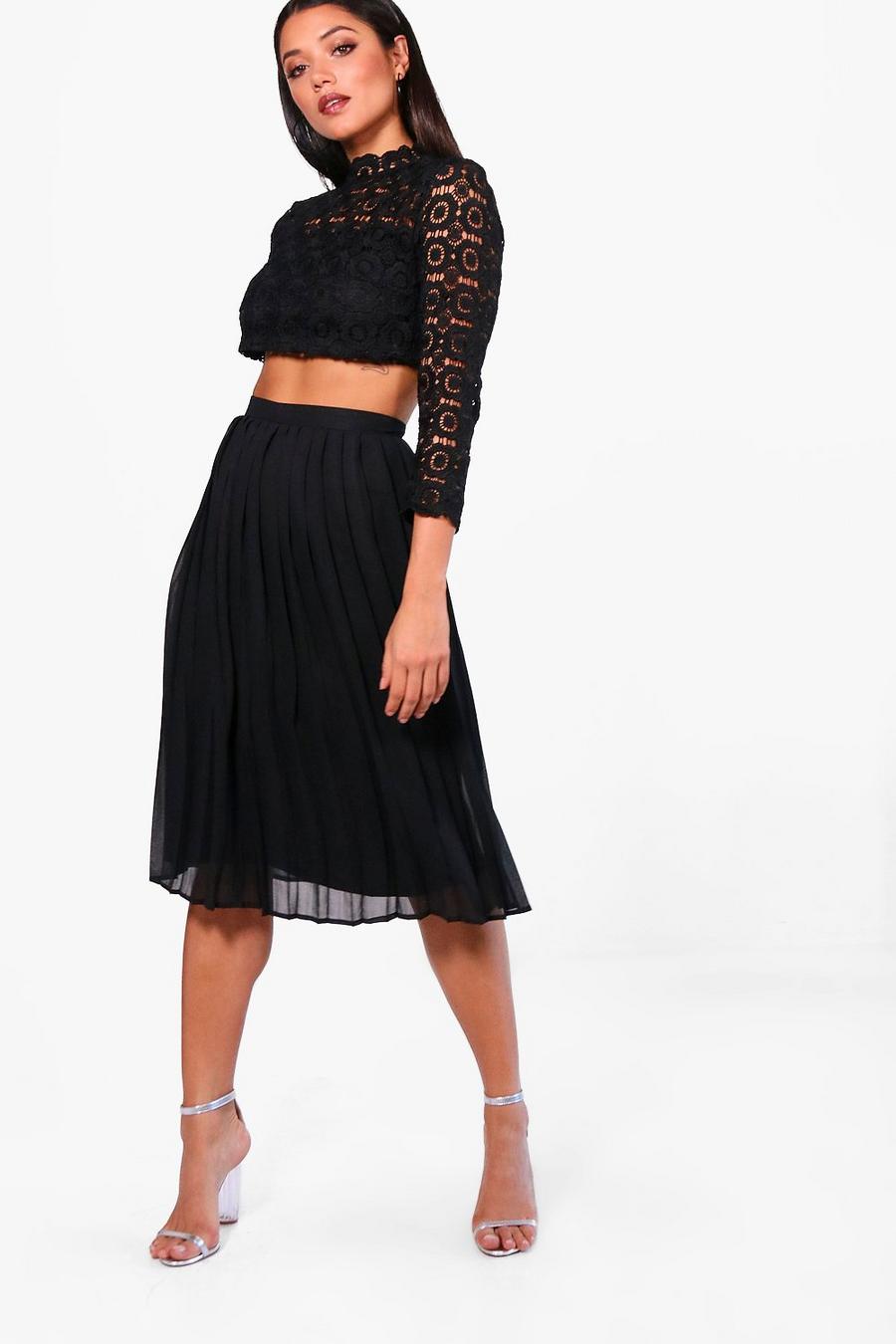 Black Boutique  Lace Top and Midi Skirt Set image number 1