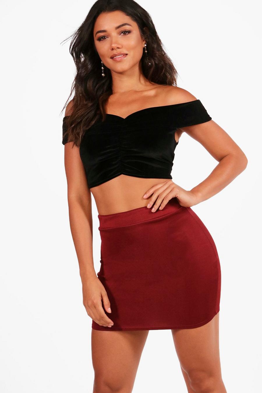 Berry Satin Scuba Basic Mini Skirt image number 1