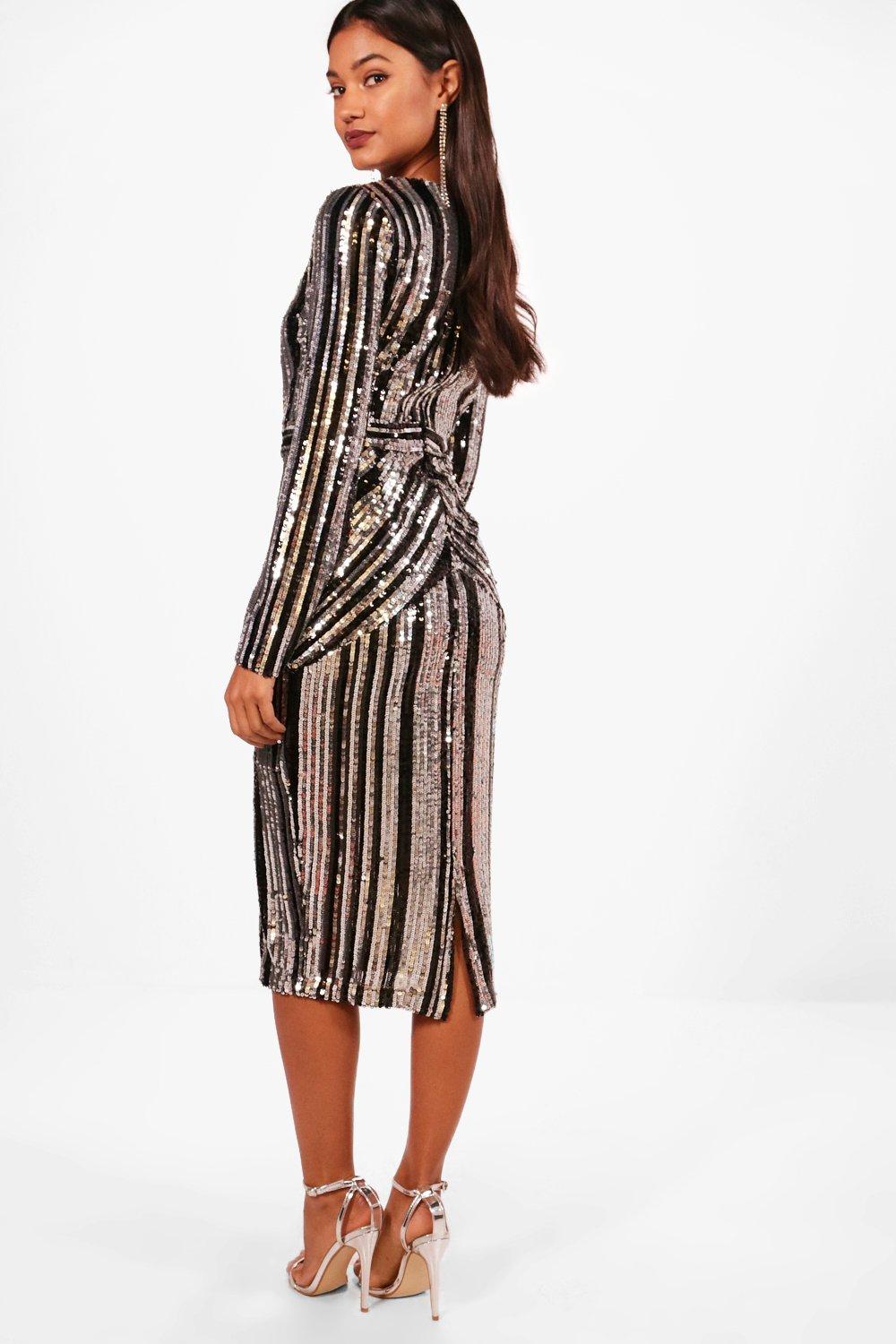 boutique lara stripe sequin midi dress