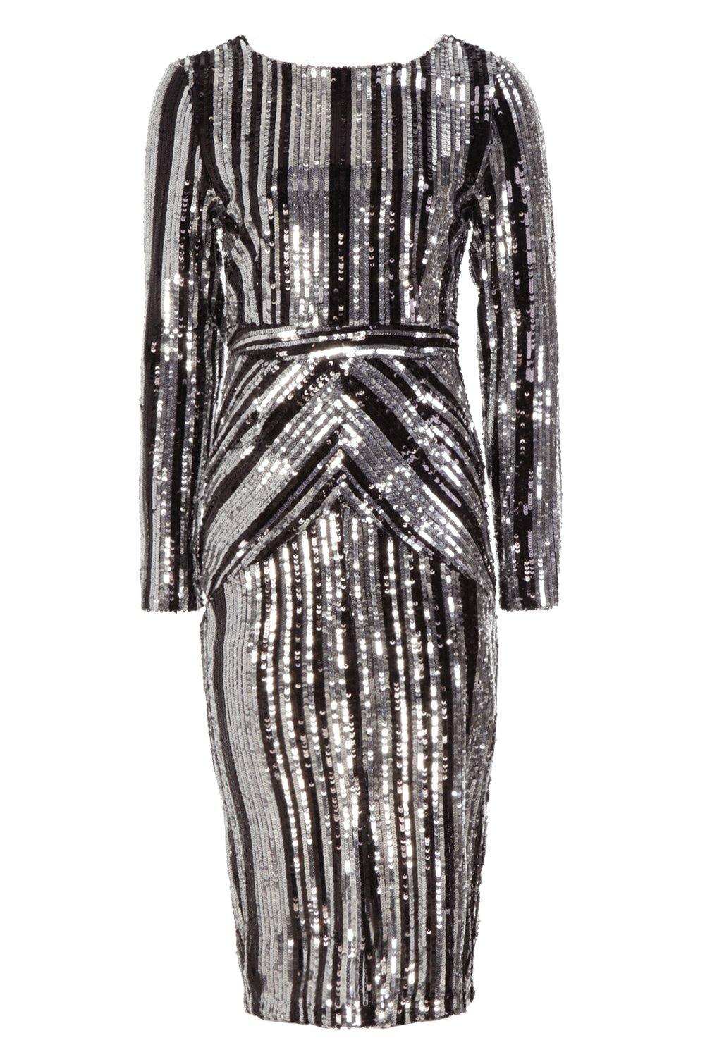 Boutique Lara Stripe Sequin Midi Party Dress