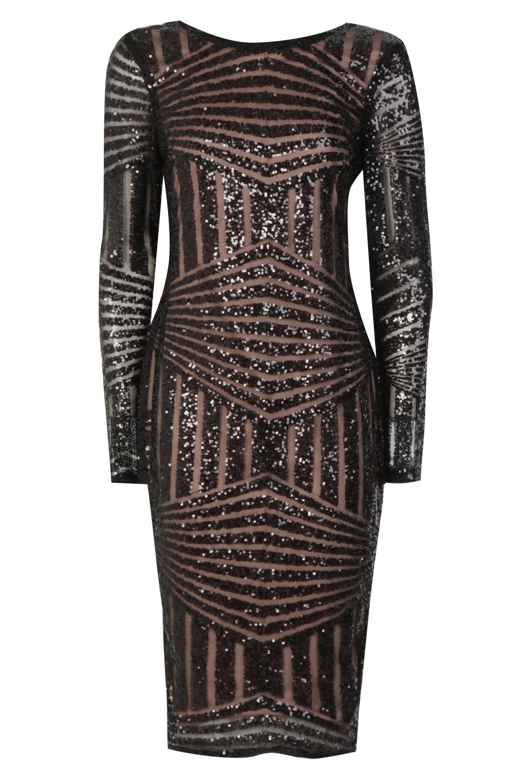 boutique sequin and mesh midi dress