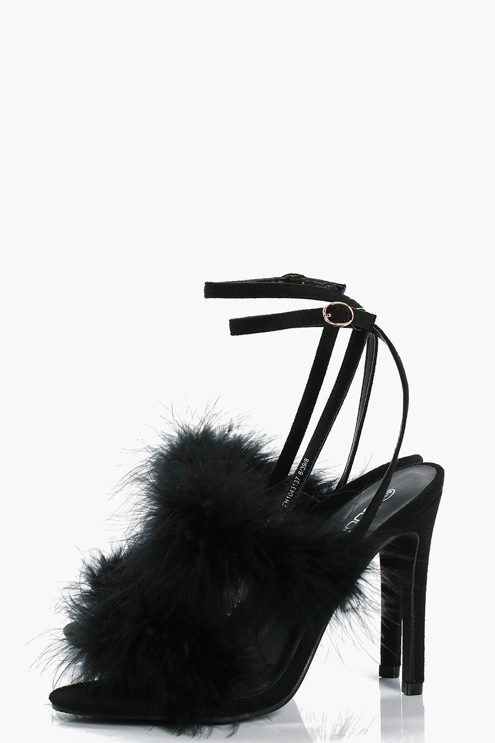 heels with feather strap