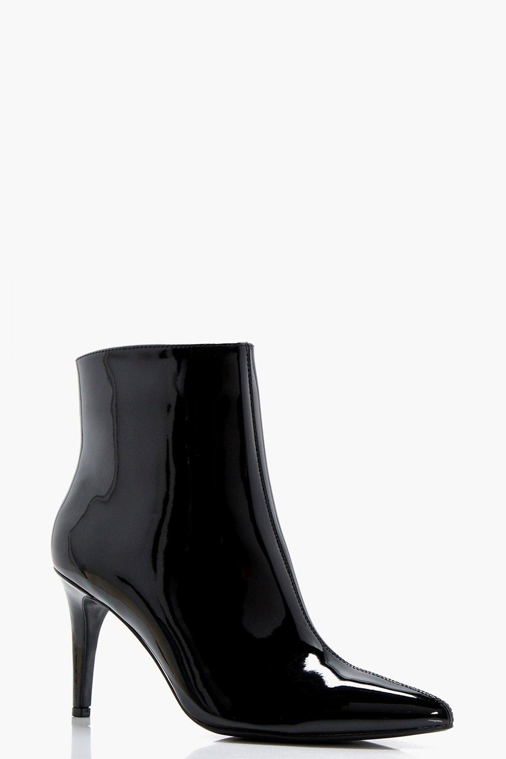 pointed patent ankle boots
