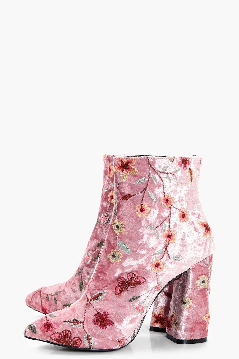 pink velvet ankle boots