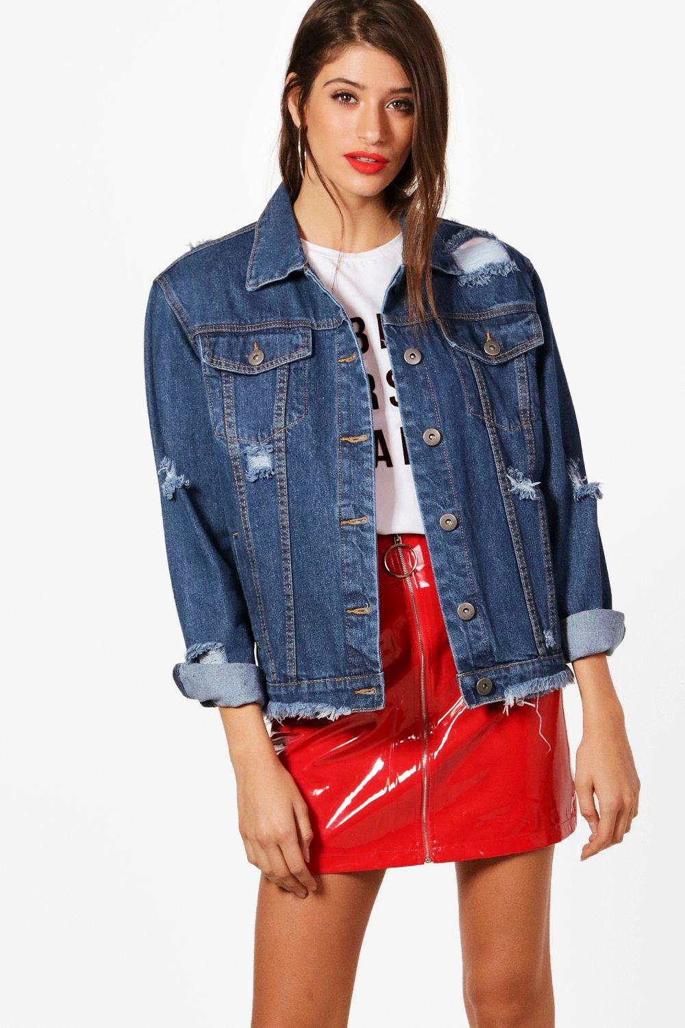 red denim jacket boohoo