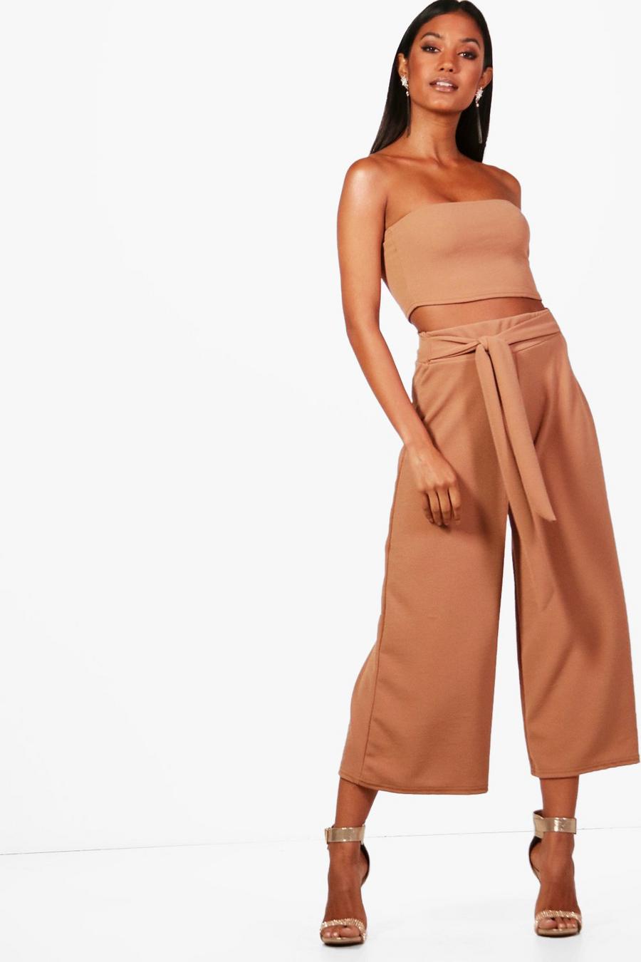 Toffee Tie Waist Culotte Co-Ord Set image number 1