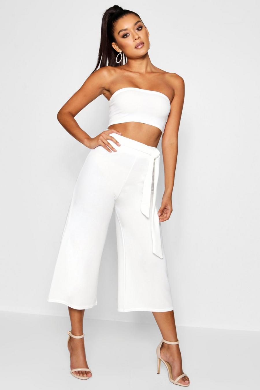 White Tie Waist Culotte Co-Ord Set image number 1
