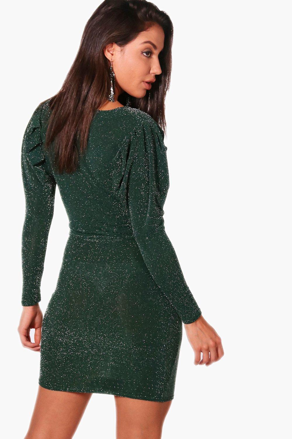 green glitter wrap dress