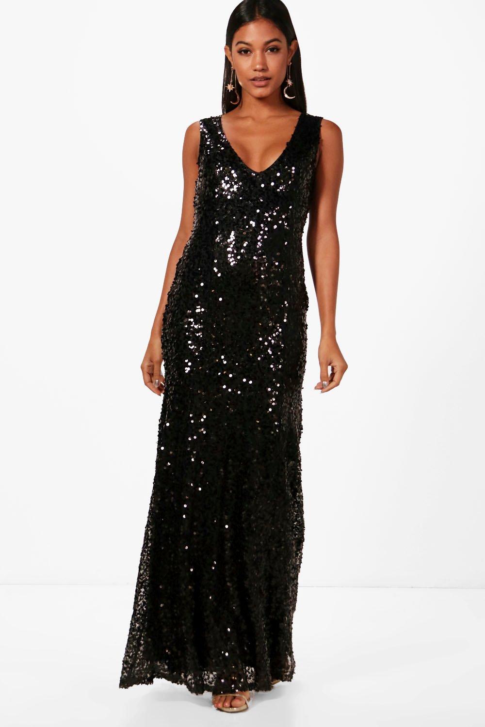 sequin plunge maxi dress