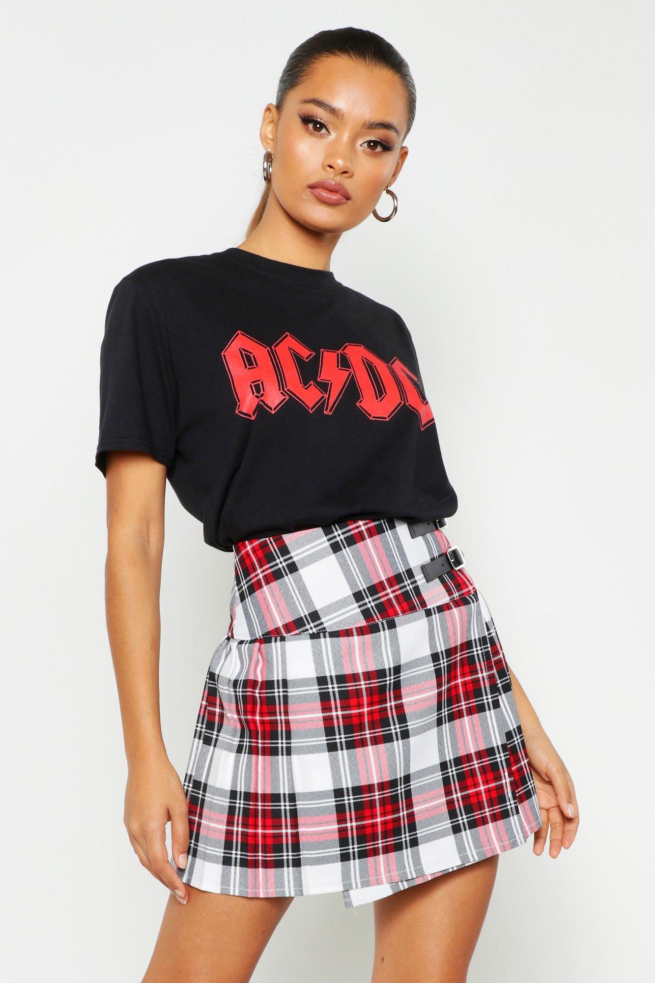 Buckle Detail Plaid Check Pleated Kilt Woven Skirt