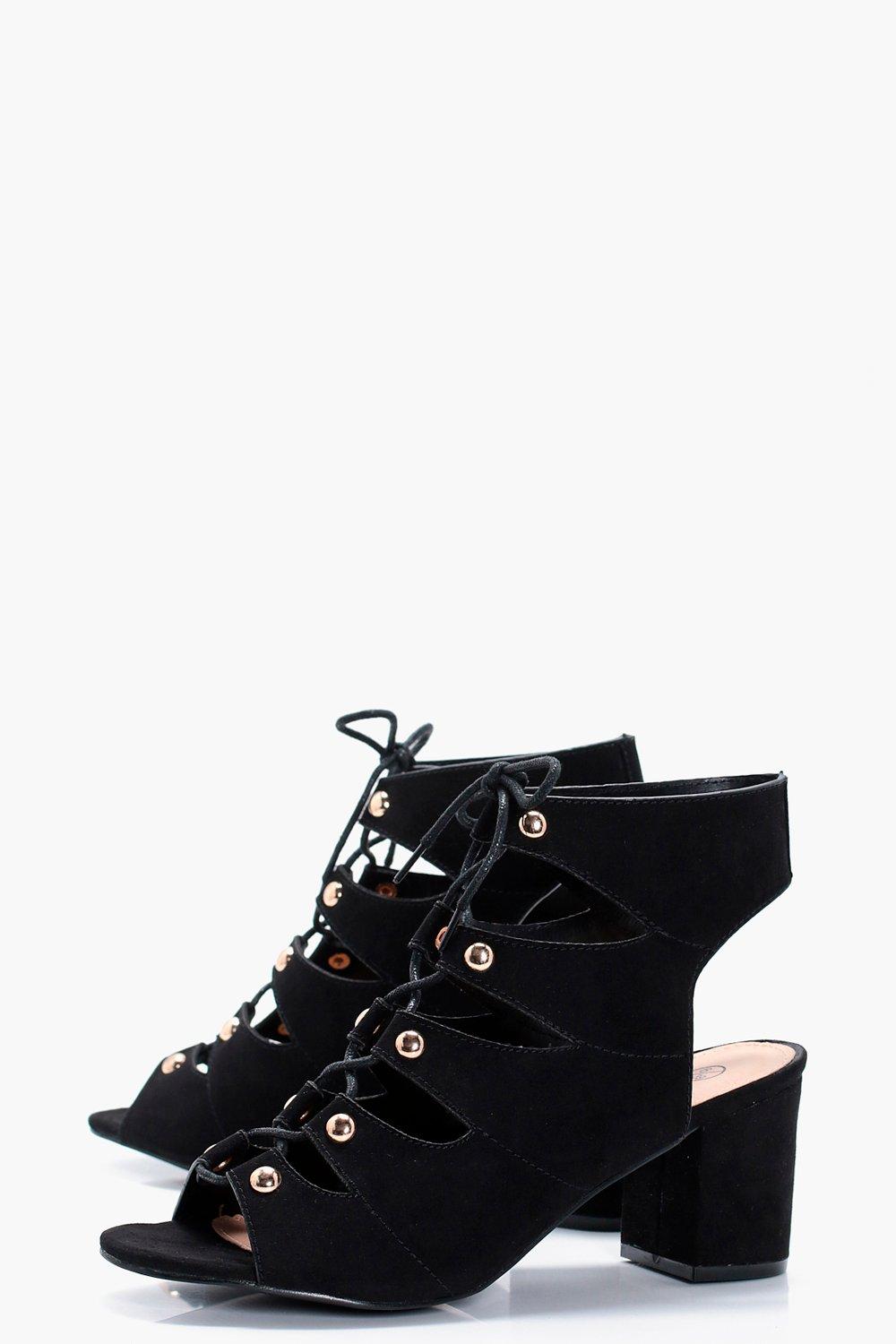 Black suedette lace outlet up ghillie block heels