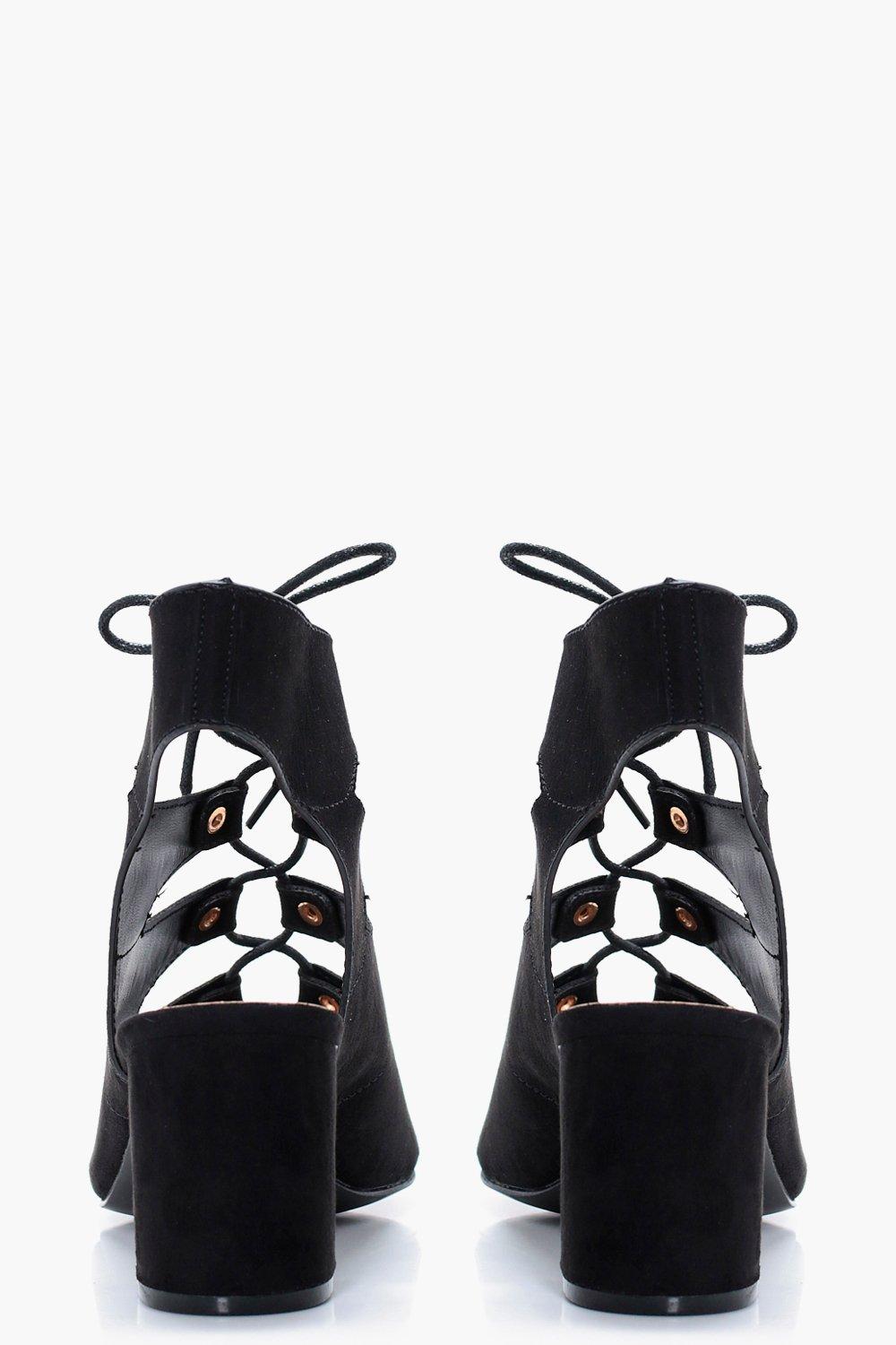 Black suedette lace outlet up ghillie block heels