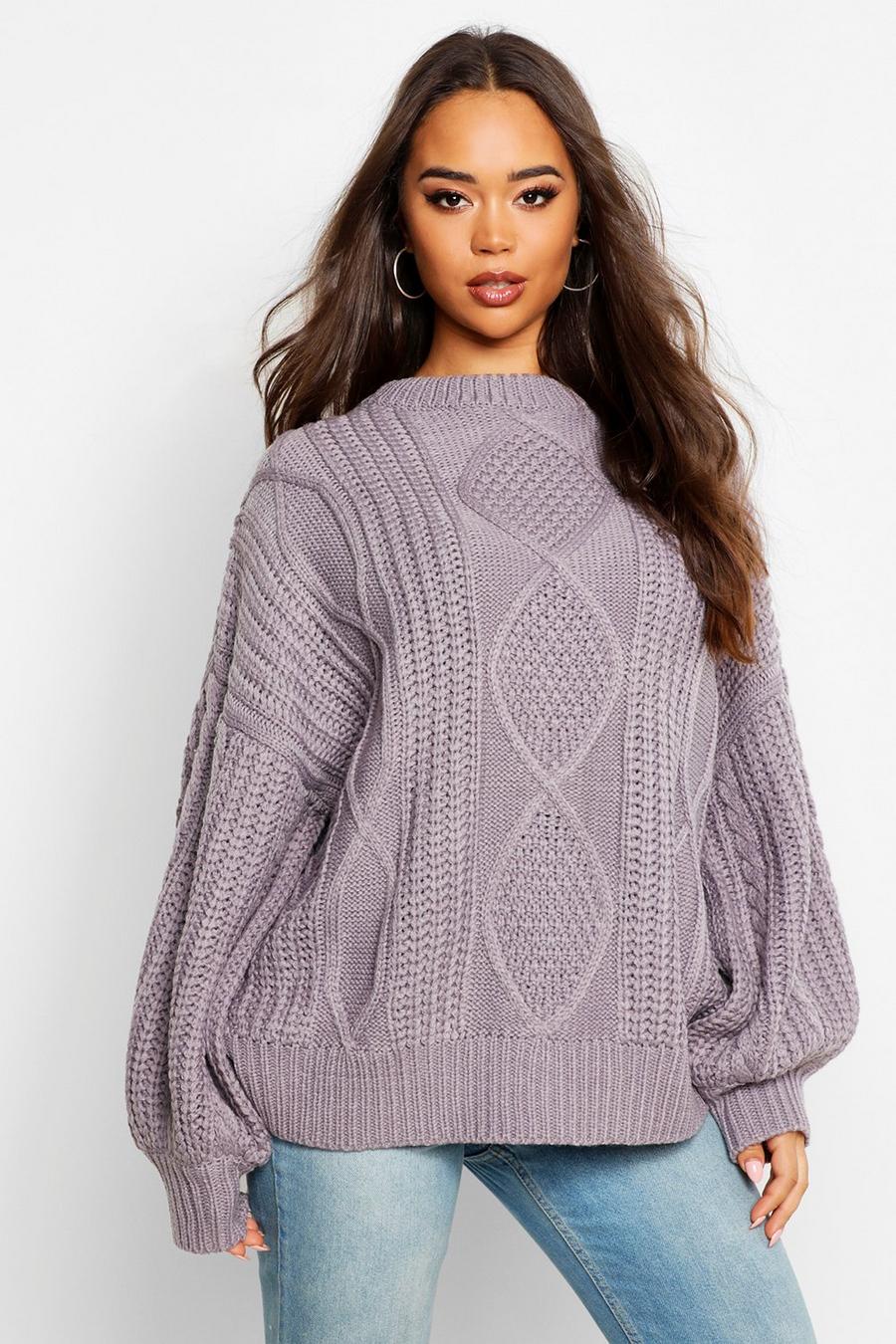 Charcoal Oversized Cable Sweater image number 1