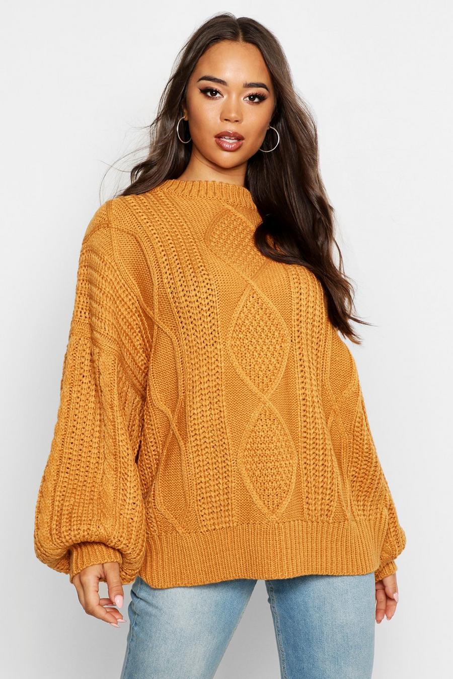 Ochre Oversized Cable Sweater image number 1