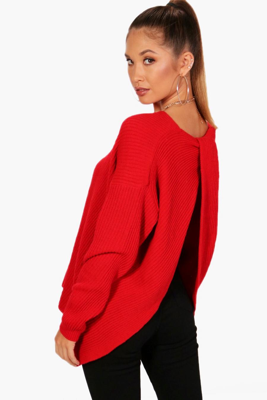 Red Twist Back Sweater image number 1