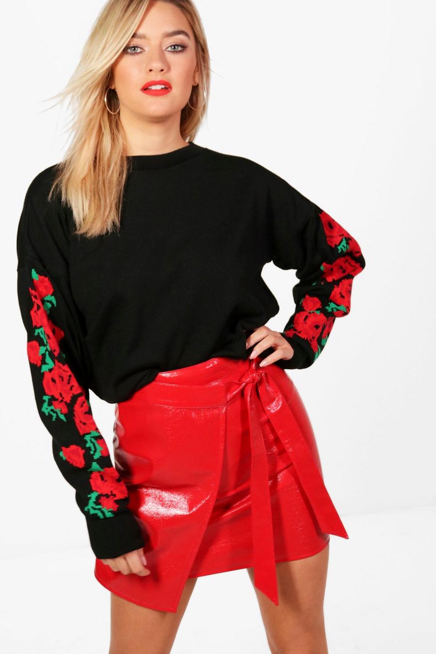 Floral Intarsia Balloon Sleeve Sweater image number 1