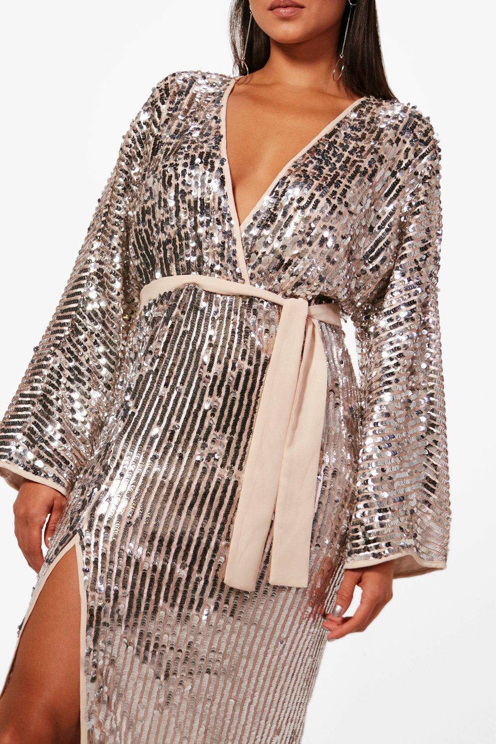 Boutique Lo Sequin Kimono Sleeve Midi Dress