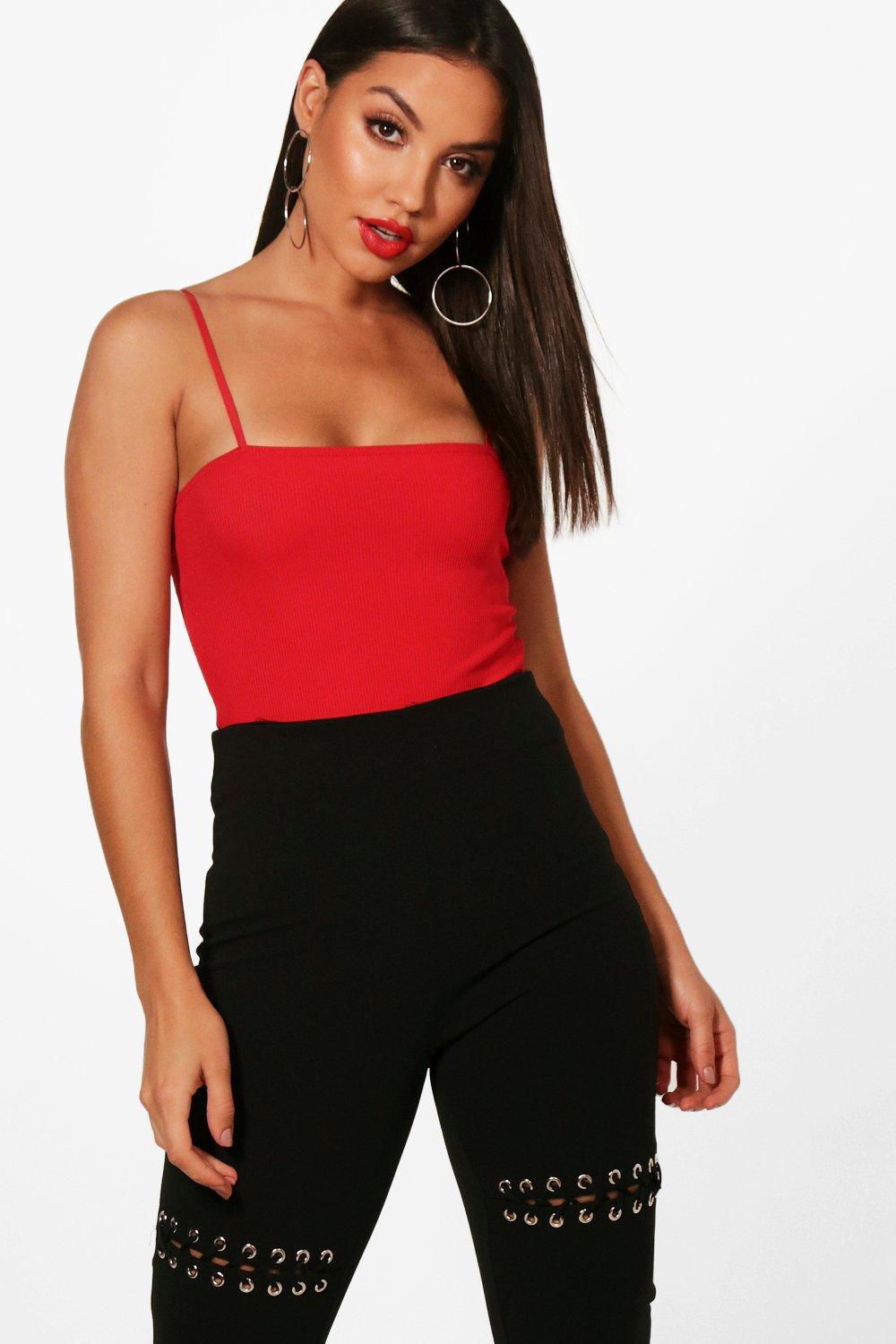 red square neck bodysuit